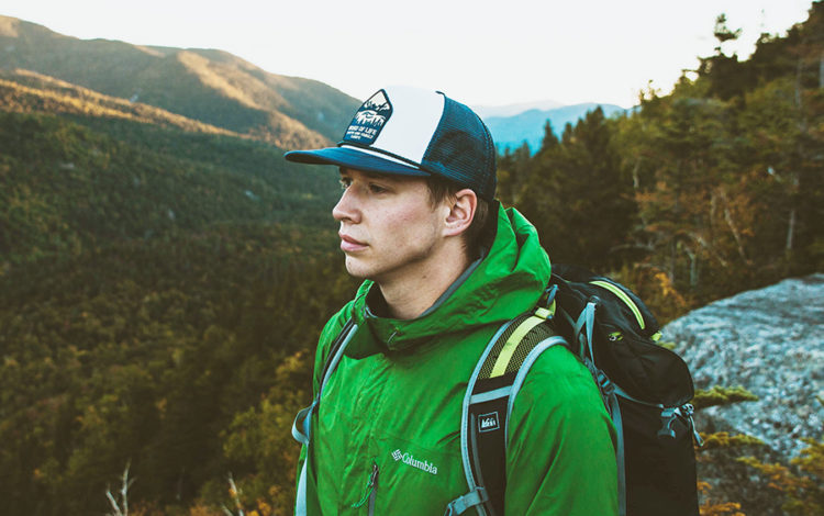 Young man hiking in the mountains of New York