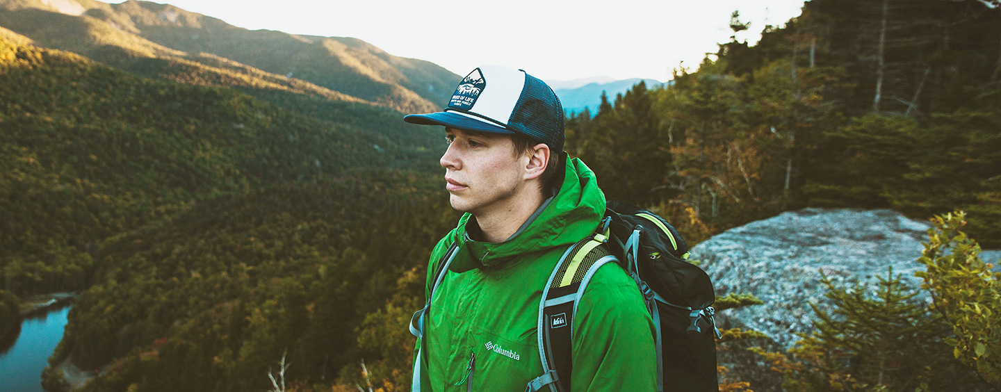 Young man hiking in the mountains of New York