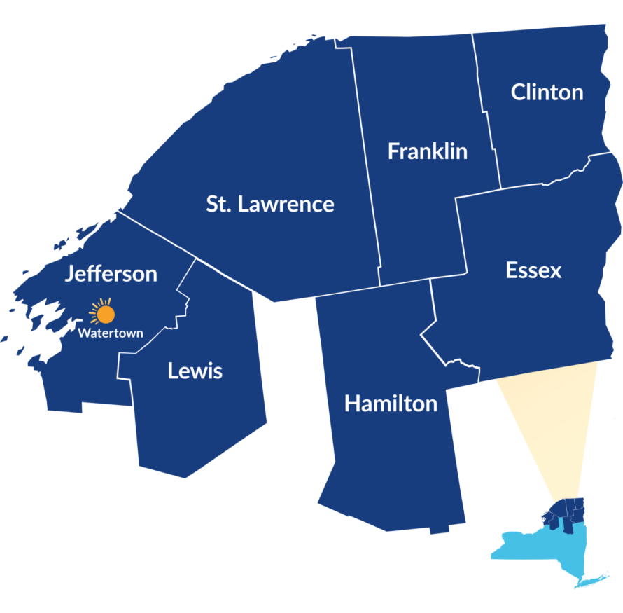 A map of where to find 24/7 mental health and addiction care in Watertown.
