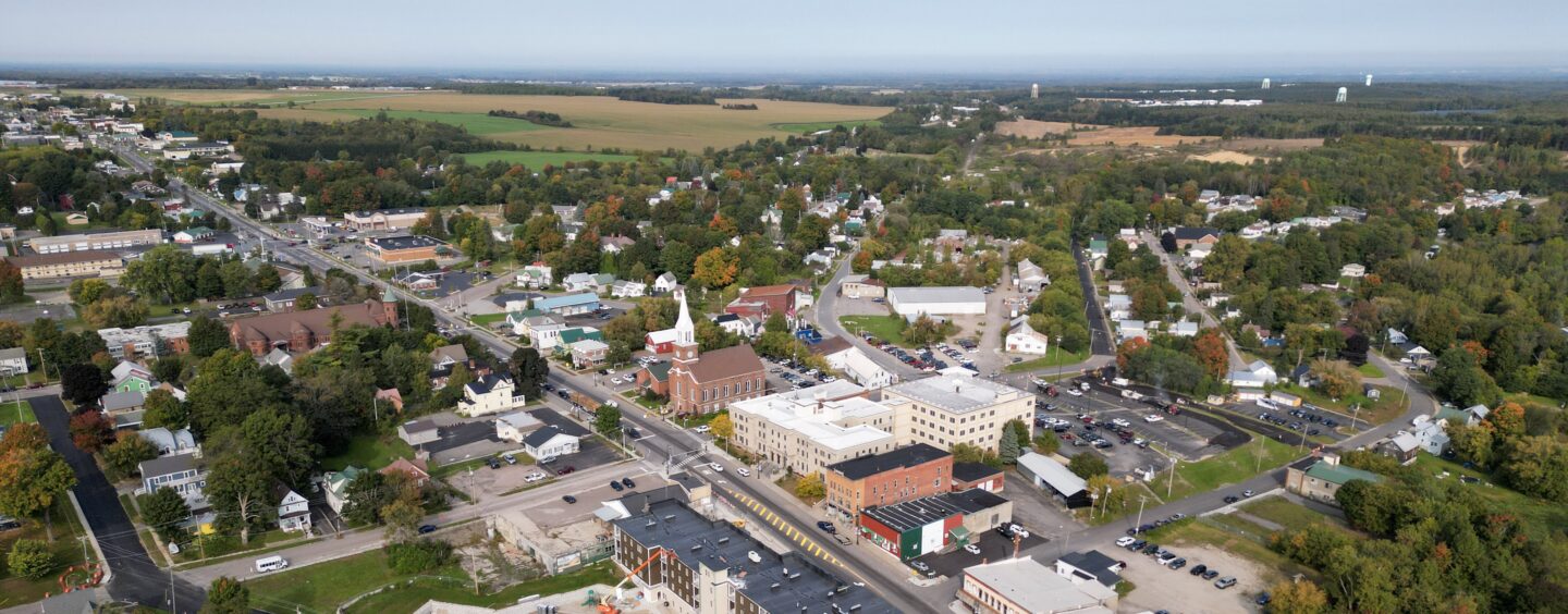 An aerial view of Malone, New York, home of Citizen Advocates 24/7 mental health clinic.