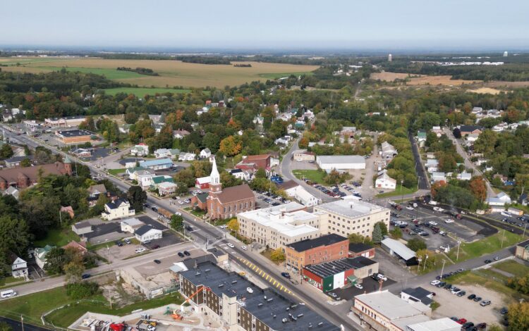 An aerial view of Malone, New York, home of Citizen Advocates 24/7 mental health clinic.