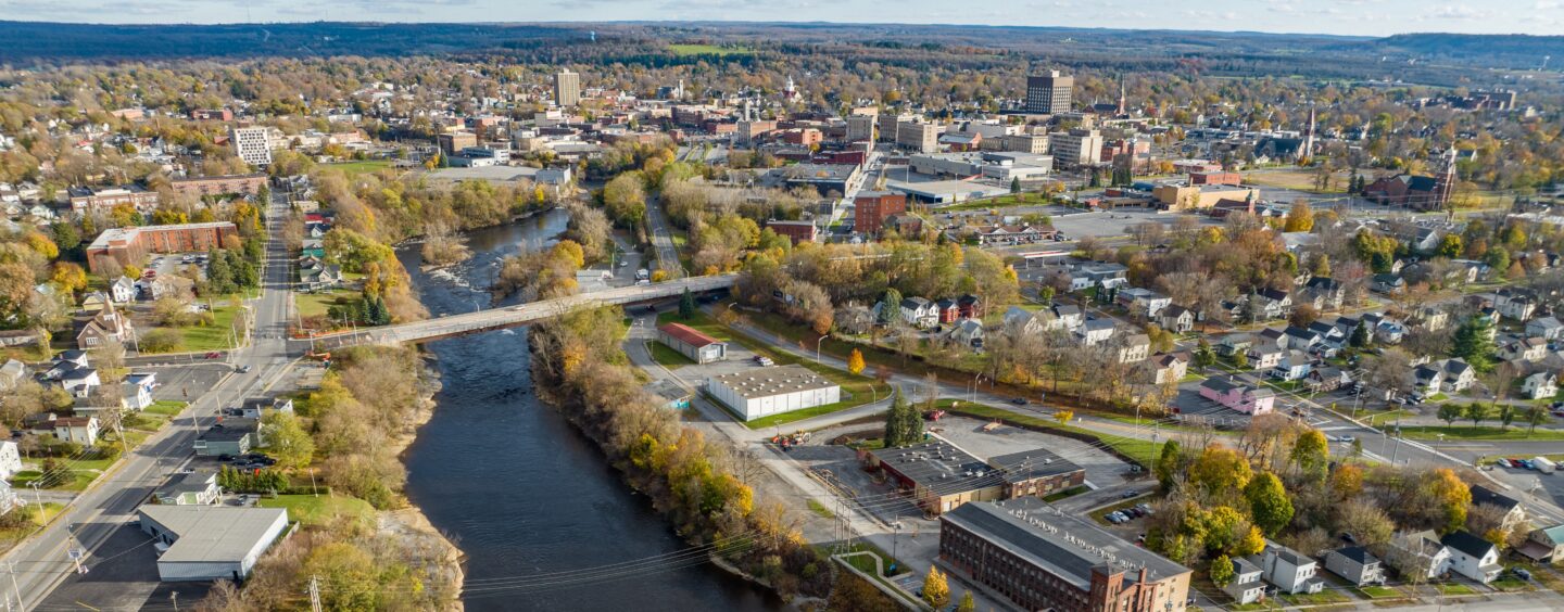 An aerial view of Watertown, New York, home to Citizen Advocates' 24/7 mental health clinic.
