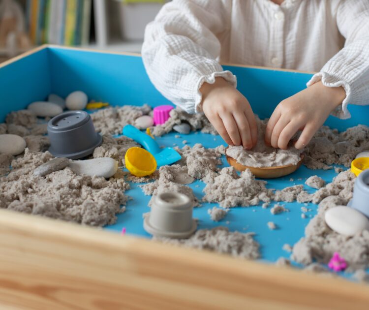 A child engages in play therapy.