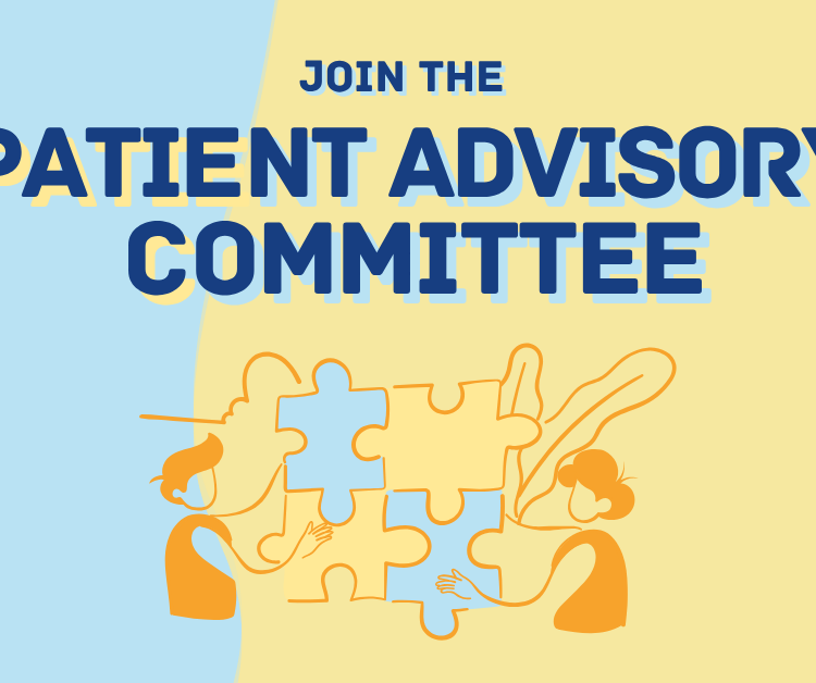 A graphic image of two people completing a big puzzle with the words Join the Patient Advisory Committee.